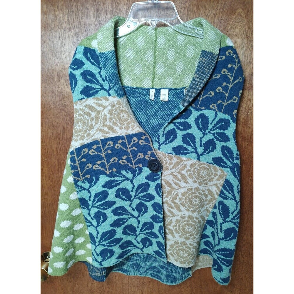 MOTH Anthropologie size M/L wool blend patchwork sweater vest multi leaf pattern